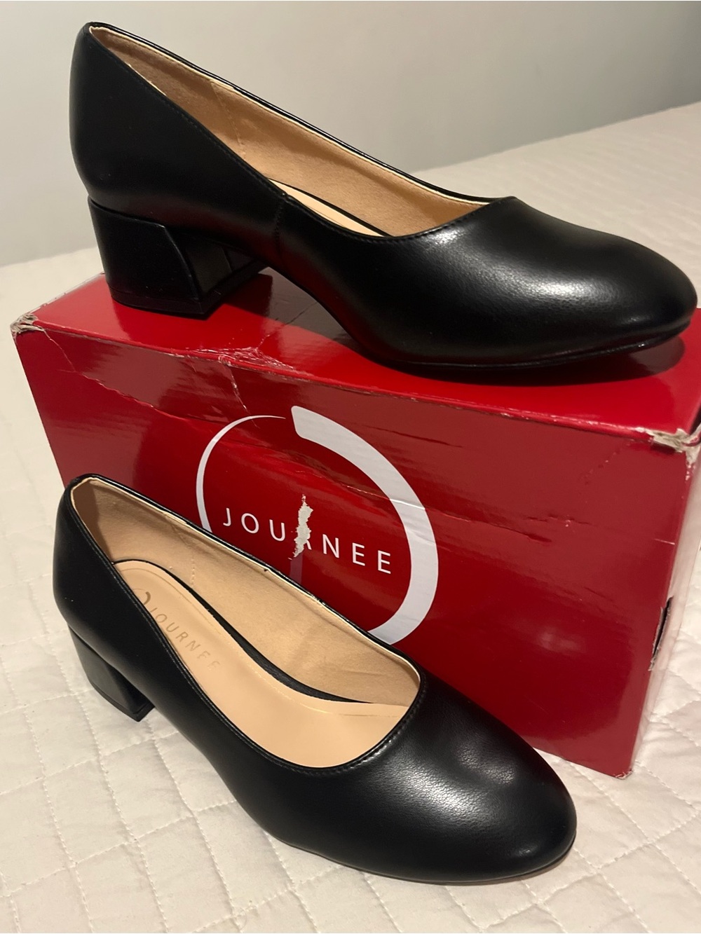 Journee Collection Black Low Block Heel Pumps